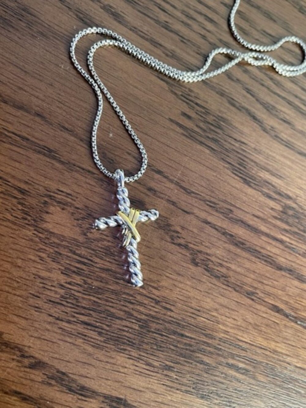 🚂David Yurman X Cross Pendant Necklace in S 925 Silver with 14 K Yellow Gold